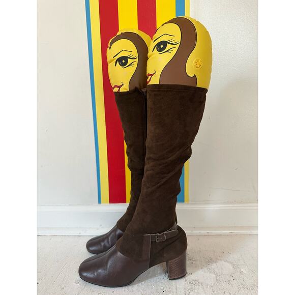 1970s 70s chocolate brown suede and leather gogo boots Battani 7